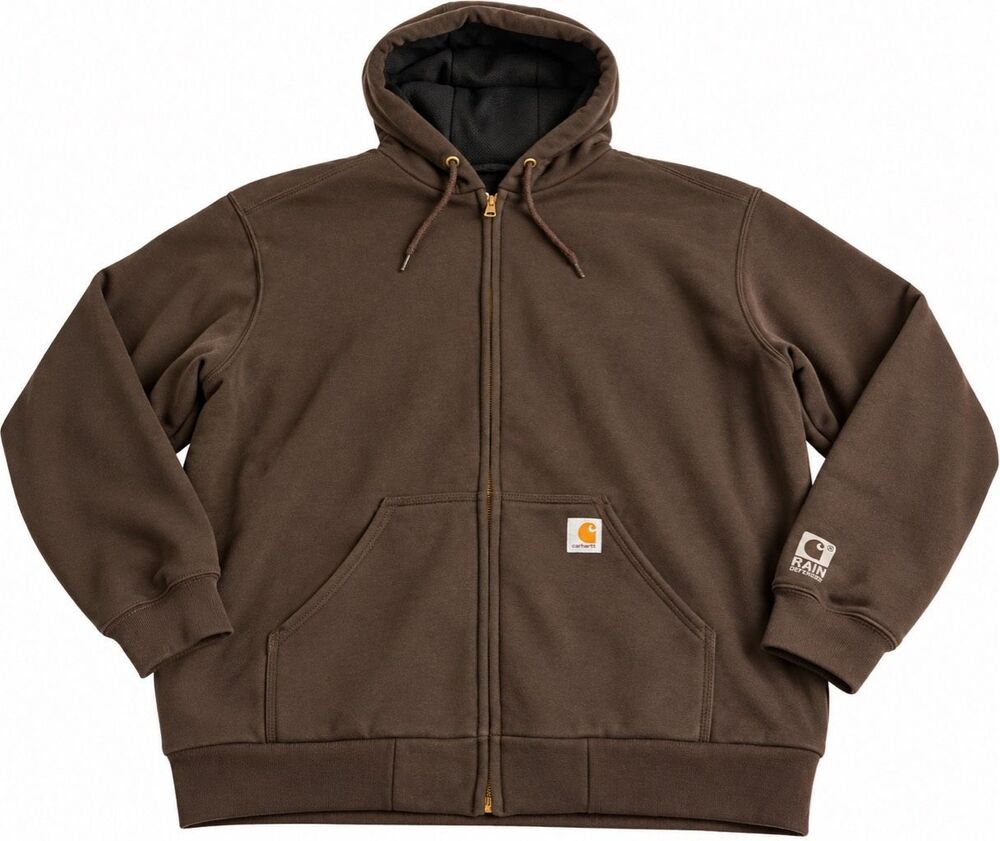 Carhartt Brown Rain Defender Thermal Lined Hoodie Full Zip Jacket Size XL Tall